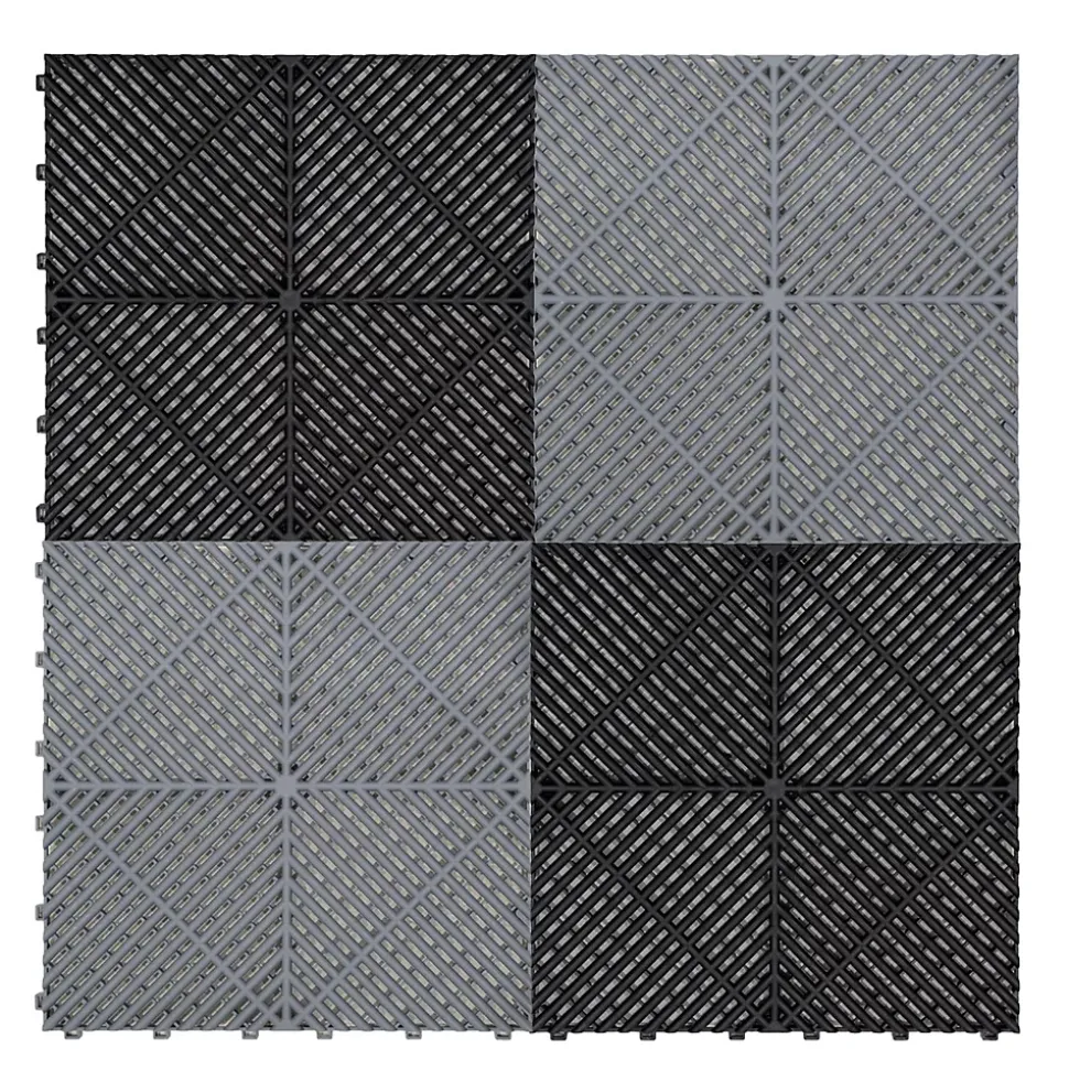 Carrelage de Sol Ventilé Pour Garage Avec Bordure (90 x Noir & 30 Gris)