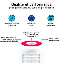 Cartouche filtrante lavable 9''3/4 en polyamide filtre à eau sous évier - 250 µm
