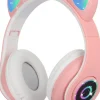 Casque Bluetooth sans Fil Pliable d'oreille de Chat avec Micro intégré rose blanc