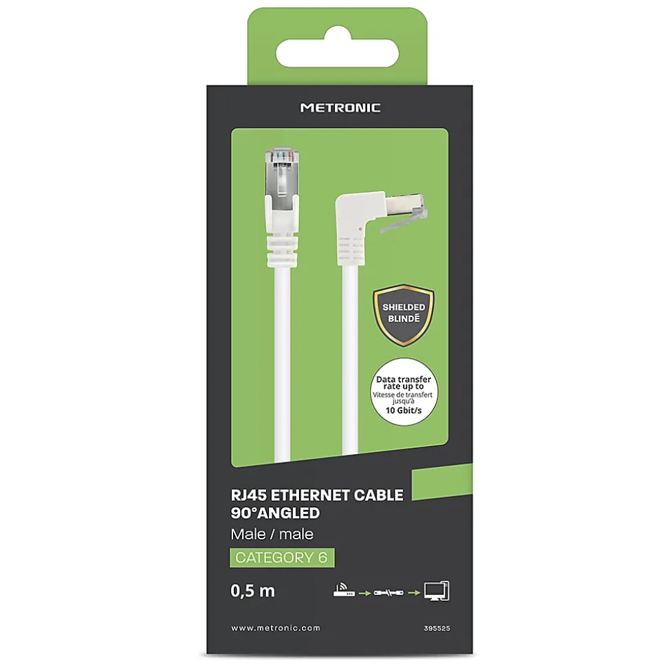 Câble Ethernet RJ45 CAT 6a mâle/mâle coudé - FTP 0,5 m - Metronic 395525