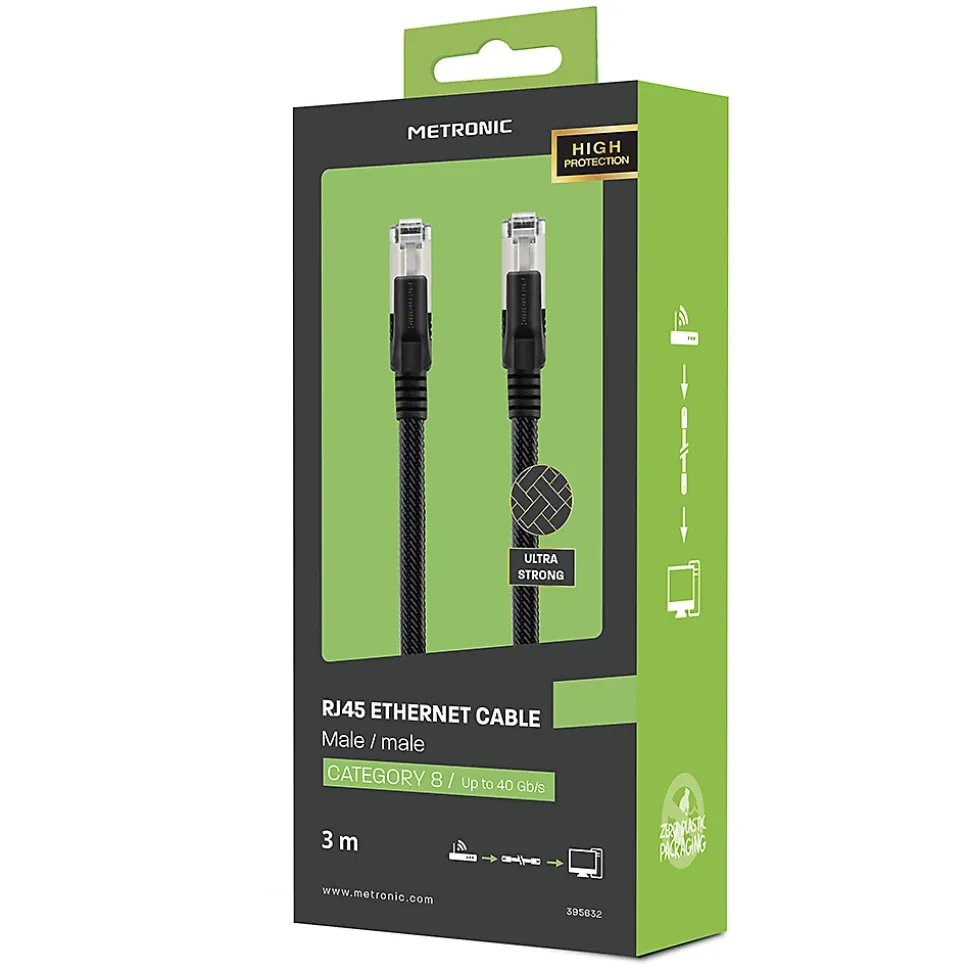 Câble Ethernet RJ45 CAT 8 mâle/mâle tressé - S/FTP 3 m - Metronic 395631