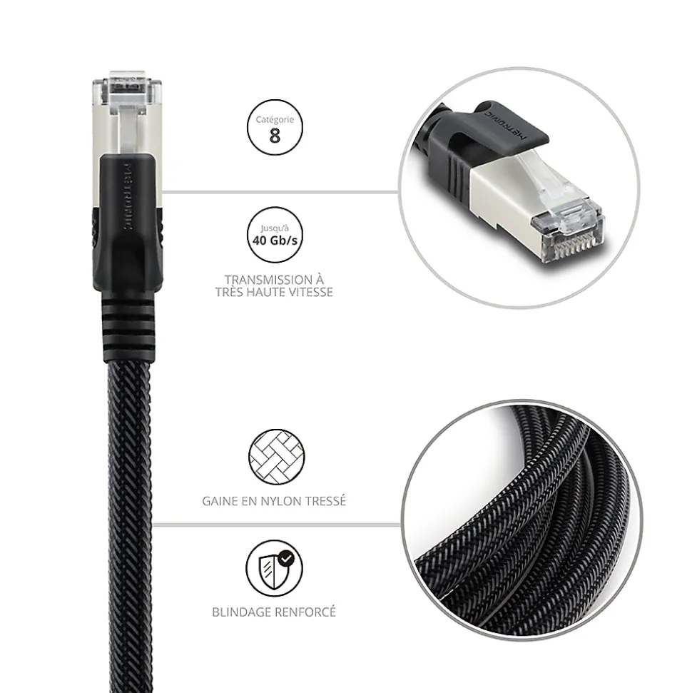 Câble Ethernet RJ45 CAT 8 mâle/mâle tressé - S/FTP 3 m - Metronic 395631