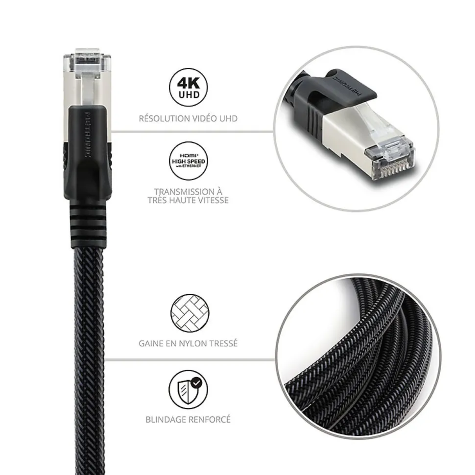 Câble Ethernet RJ45 CAT 8 mâle/mâle tressé - S/FTP 5 m - Metronic 395631