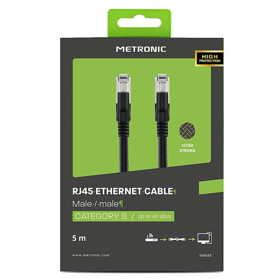 Câble Ethernet RJ45 CAT 8 mâle/mâle tressé - S/FTP 5 m - Metronic 395631