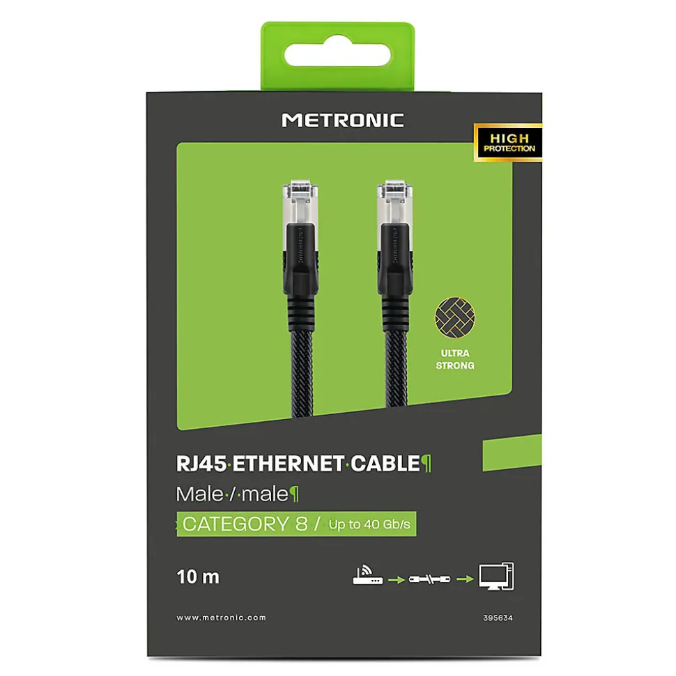 Câble Ethernet RJ45 CAT 8 mâle/mâle tressé - S/FTP 10 m - Metronic 395631