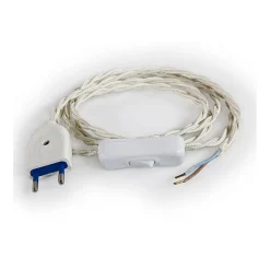 Câble Électrique Torsadé Blanc CasséPrémonté avec Fiche et InterrupteurPrêt à Installer