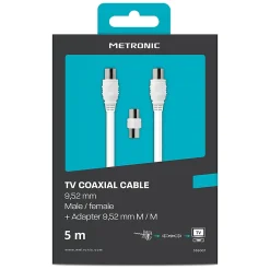 Câble TV coaxial 9,52 mm mâle/fem.+adaptateur mâle/mâle 5 m - Metronic 338007