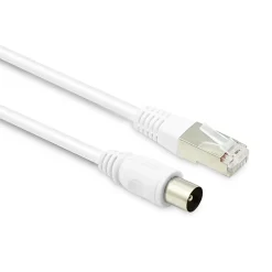 Câble TV coaxial 9,52 mm mâle/RJ45 mâle 5 m - blanc