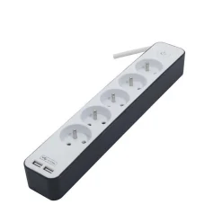CHACON Bloc multiprise 5 prises 16 A avec 2 ports USB et cable 1,5 m HO5VV-F 3x1,5 mm2 blanc et gris