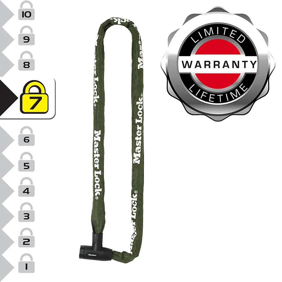 Chaîne antivol en acier avec revêtement nylon 1 m x Ø 8 mm Master Lock - Serrure à clé (4 clés)