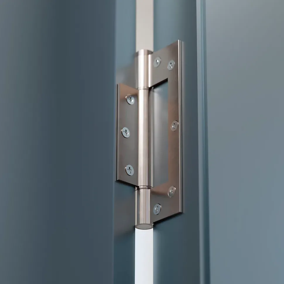 Charnière simple action à ressort, 150X40 mm, en acier inox 304 satinée posée totalement en applique
