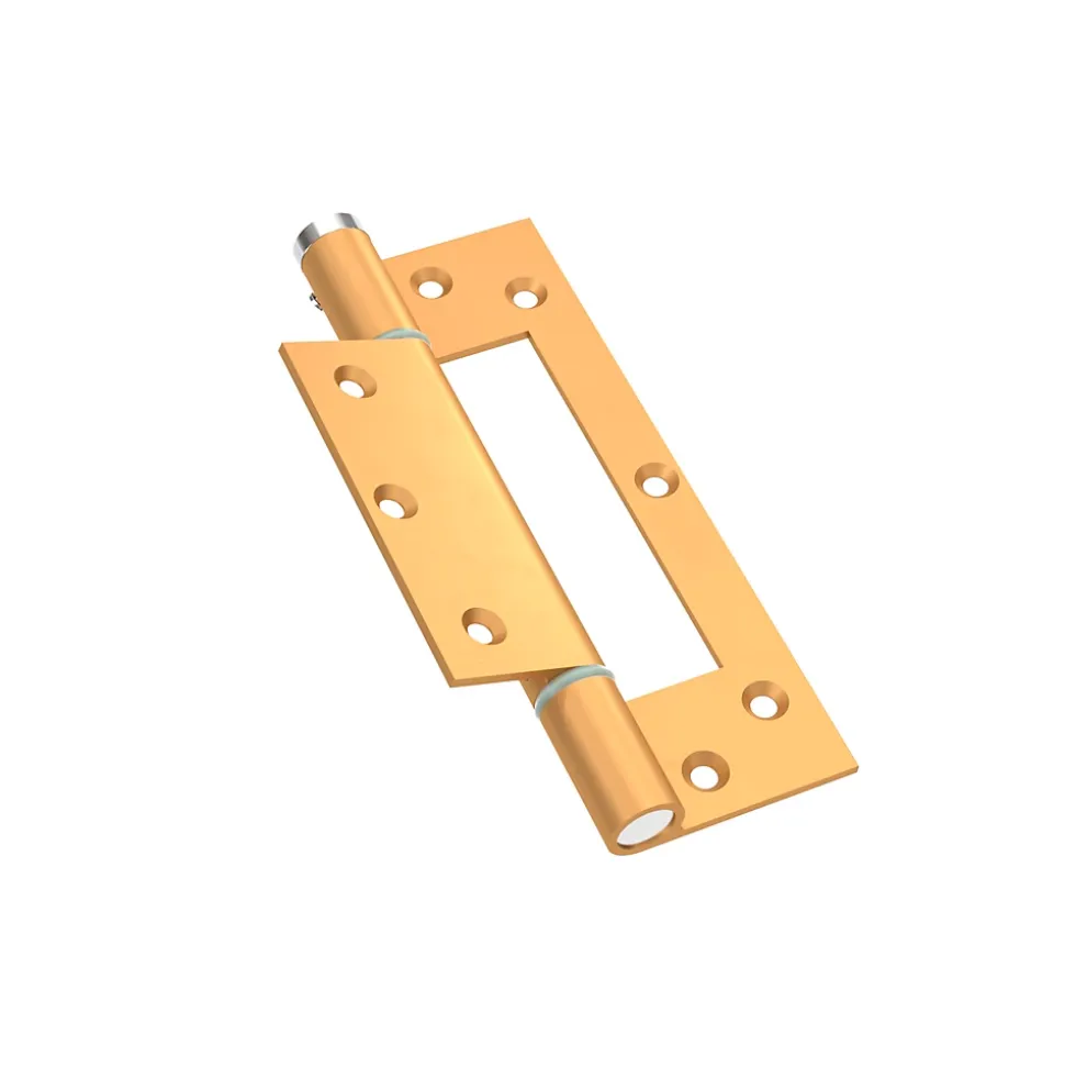 Charnière simple action à ressort, 150X40 mm, en aluminium anodisée or posée totalement en applique