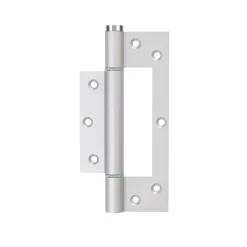 Charnière simple action à ressort, 150X30 mm, aluminium anodisée argent posée totalement en applique, a lame centrée.