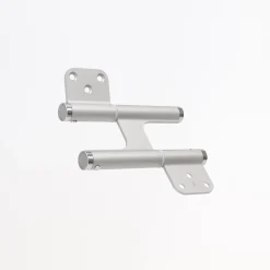 Charnière va et vient à ressort, 120X35 mm, mouvement 180 degrés, en aluminum anodisée argent, posée totalement en applique,
