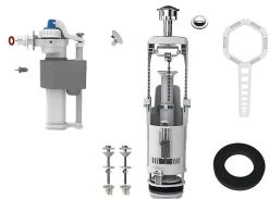Chasse d'eau + robinet flotteur à ouverture différé Flomasta, double bouton poussoir + étrier