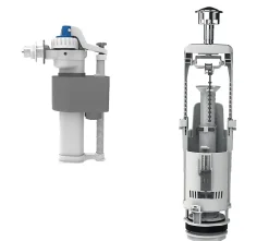 Chasse d'eau + robinet flotteur à ouverture différé Flomasta, double bouton poussoir + étrier