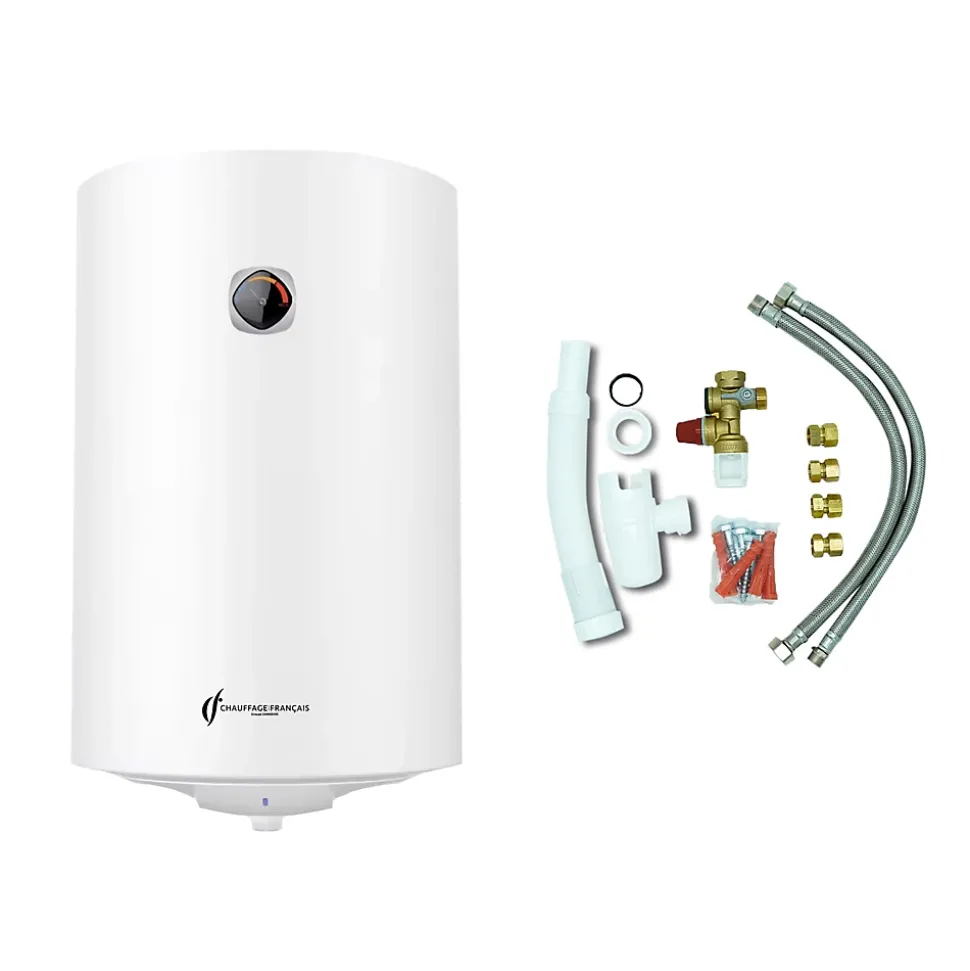 Chauffe Eau Electrique Mural Vertical Blindé Bypso Sannover 100 Litres + Kit d'Installation Complet NF