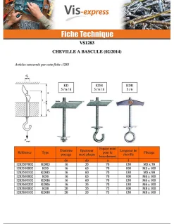Cheville à bascule FISCHER M6X100 Acier zingué KD6 - 5 pièces