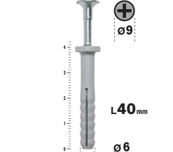 Cheville Clous Vis à Frapper Semin, 6 x 40 mm, Boite de 200 (lot de 3)