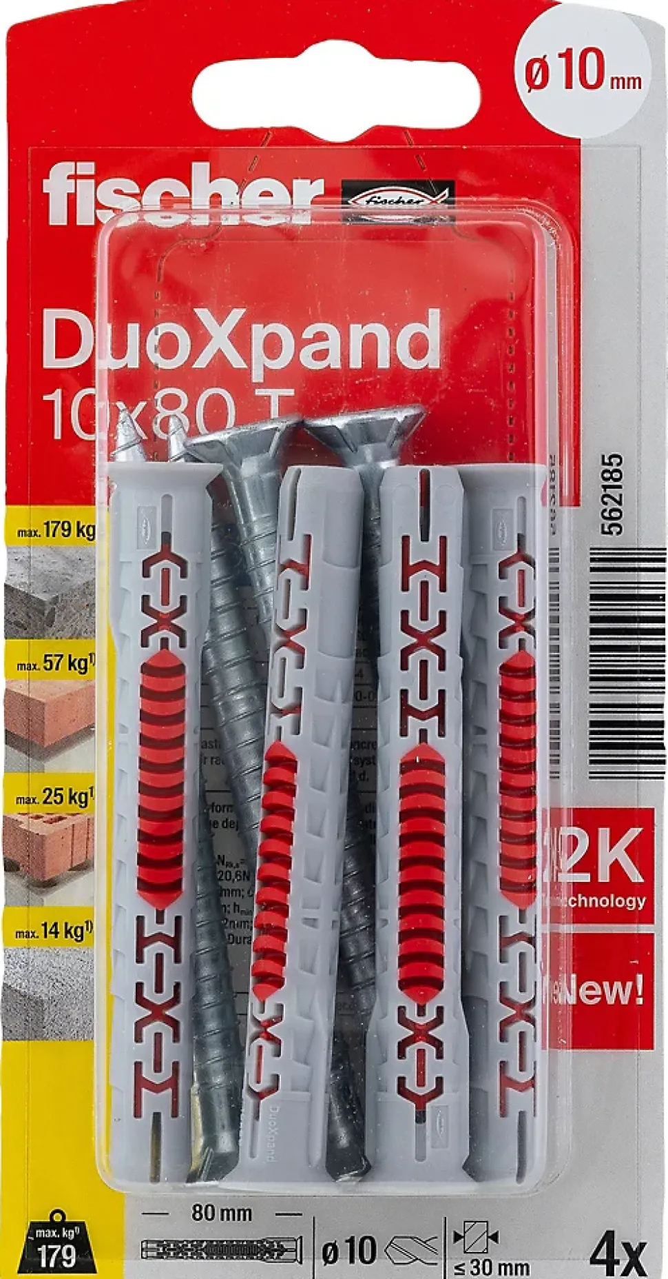 Cheville rallongée Fischer DuoXpand 10 x 80 mm, 4 pièces