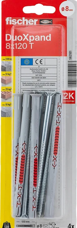Cheville rallongée Fischer DuoXpand 10 x 140 mm, 4 pièces