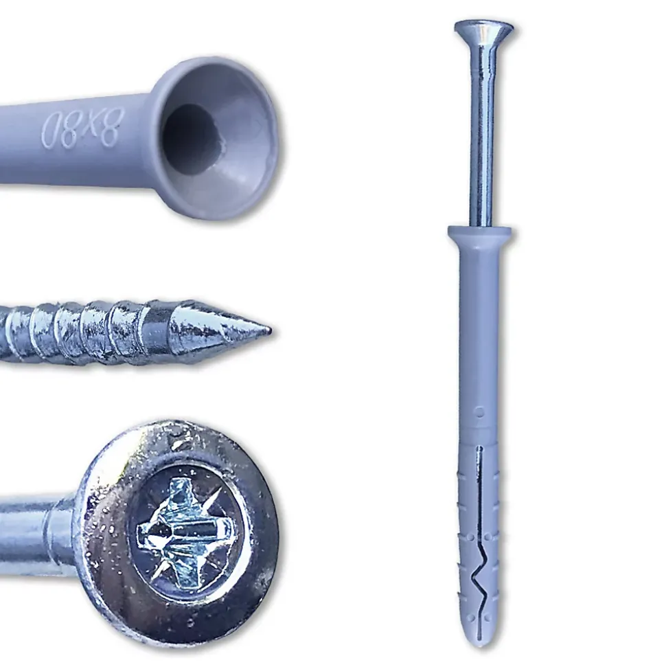 200 Chevilles à Frapper NHS D. 8 x Lt. 80 mm avec Vis Tête Fraisée (en seau) - D-Work
