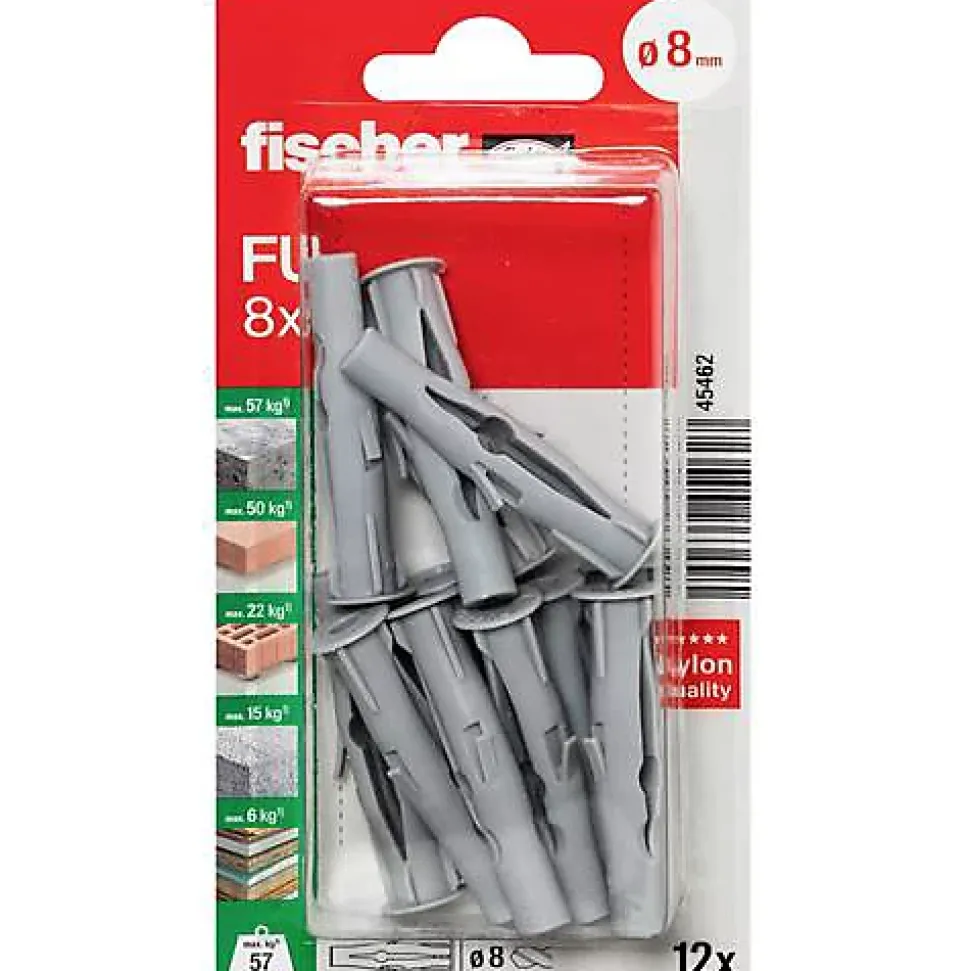 Cheville universelle Fischer FU 8 x 50 mm - pack 12 - fixation sûre dans matériaux pleins et creux