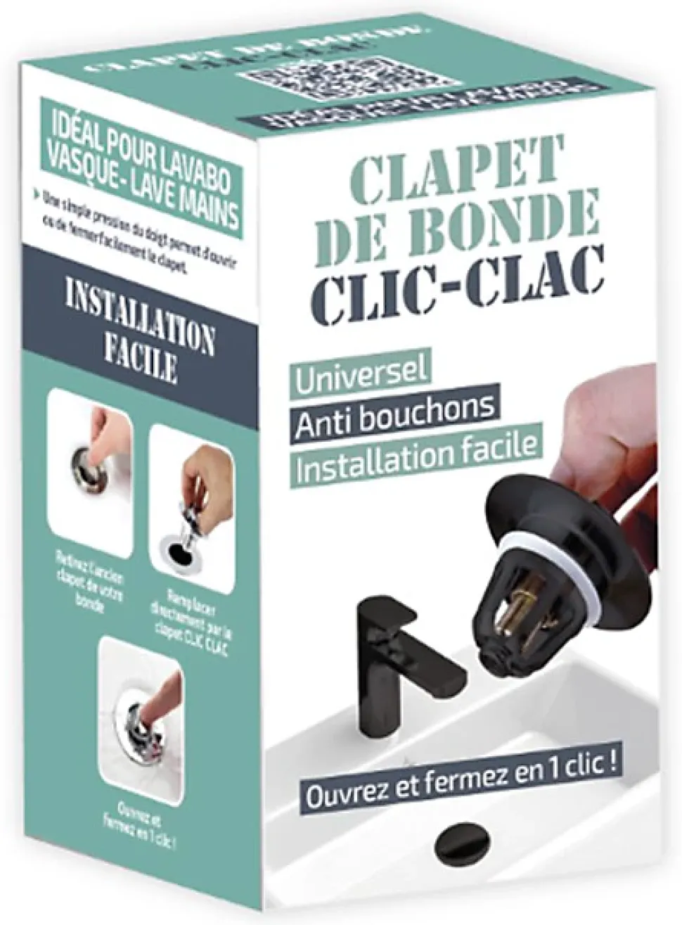 Clapet clic clac noir pour bonde de lavabo et vasque, MTK