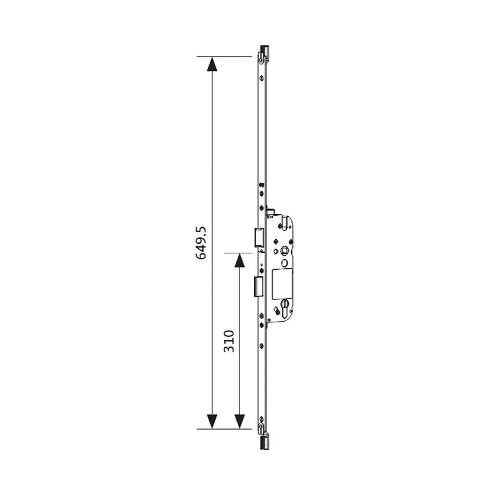 Coffre de serrure principal SECURY X 50/92 têtière U24mm longueur 649,5mm cote D 310mm - FERCO - 6-39046-29-0-1