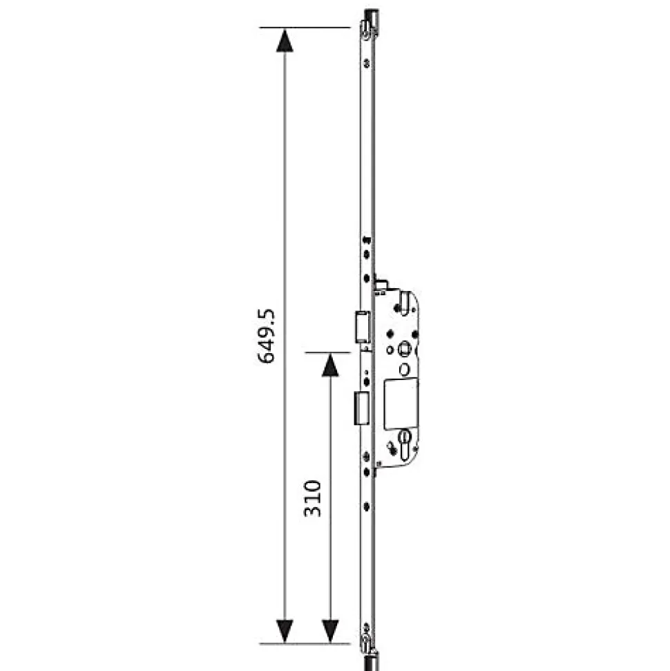 Coffre de serrure principal SECURY X 50/92 têtière U24mm longueur 649,5mm cote D 310mm - FERCO - 6-39046-29-0-1
