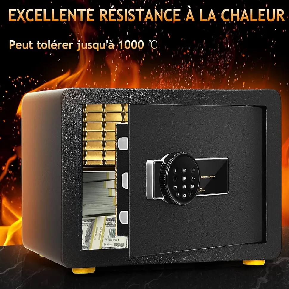Coffre-fort en Acier,40X30X30 CM,avec Serrure à Code électronique,étagère Amovible,Système d'Alarme et Fonction Anti-indiscrétion