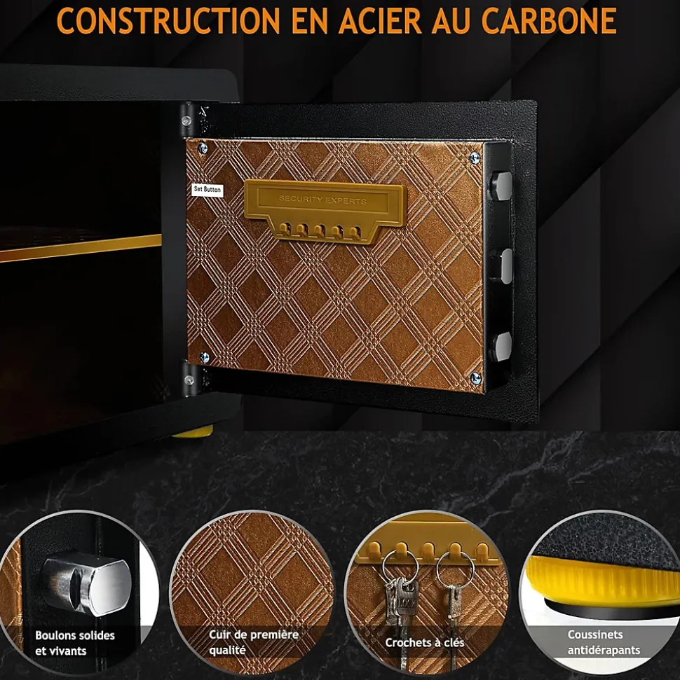 Coffre-fort en Acier,40X30X30 CM,avec Serrure à Code électronique,étagère Amovible,Système d'Alarme et Fonction Anti-indiscrétion