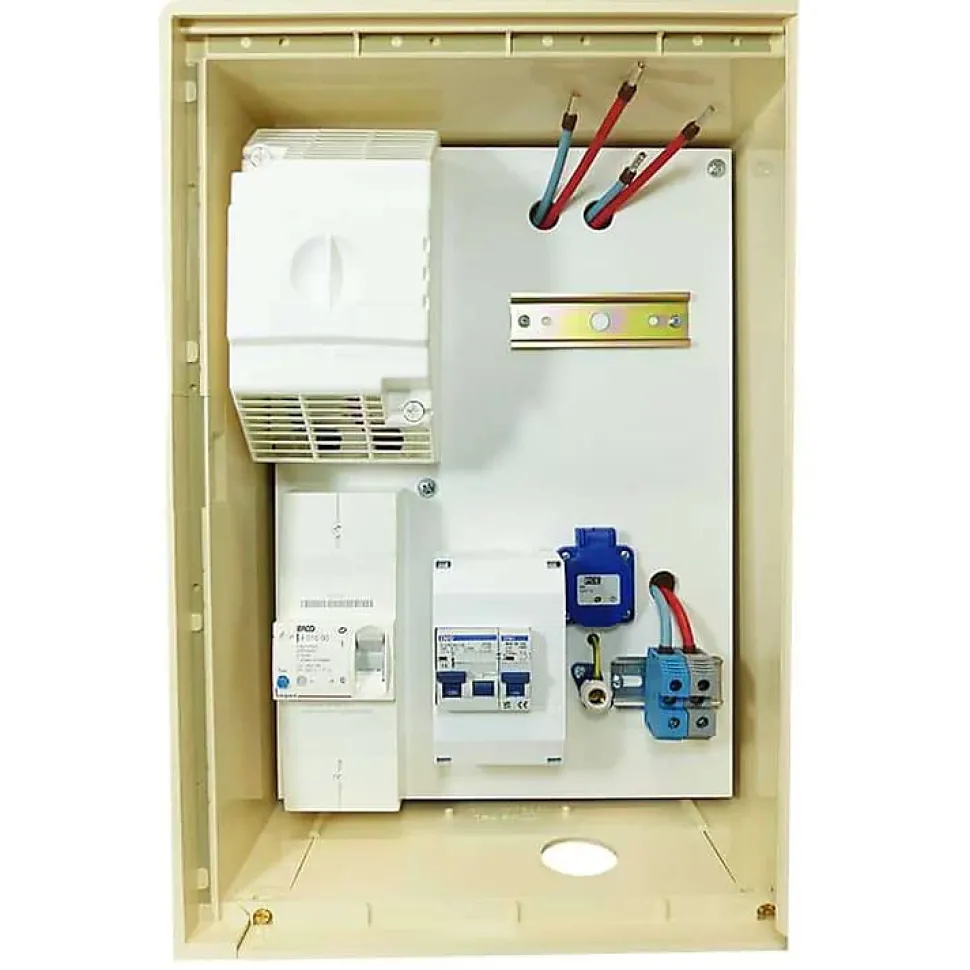Coffret de chantier monophasé 3/6/9 kW - pack complet raccordement aérien 15m conforme ENEDIS avec 1 prise et bornier IP2X