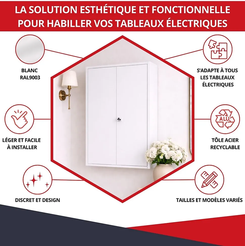 Coffret d'habillage ATOLE en acier avec clé pour tableaux électriques double - H 54 x L 58,5 x P 16 cm - Réf. RCH2T116GSS