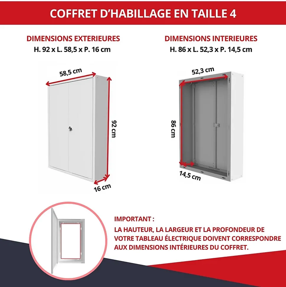 Coffret d'habillage ATOLE en acier avec clé pour tableaux électriques double - H 54 x L 58,5 x P 16 cm - Réf. RCH2T416GSS