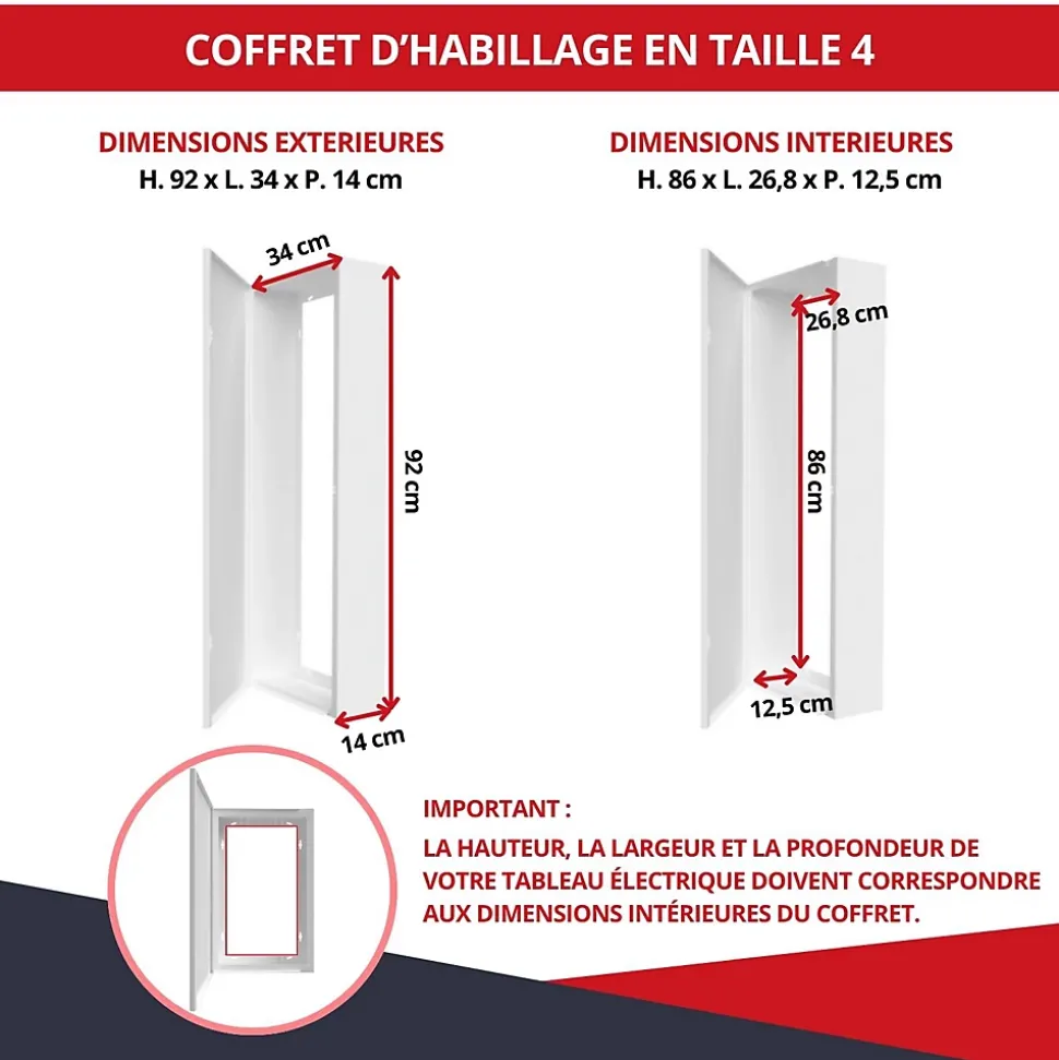 Coffret d'habillage ATOLE 13 modules en acier blanc avec serrure à clef - H 920 x L 340 x P 140 mm - Réf. RCH400GSS