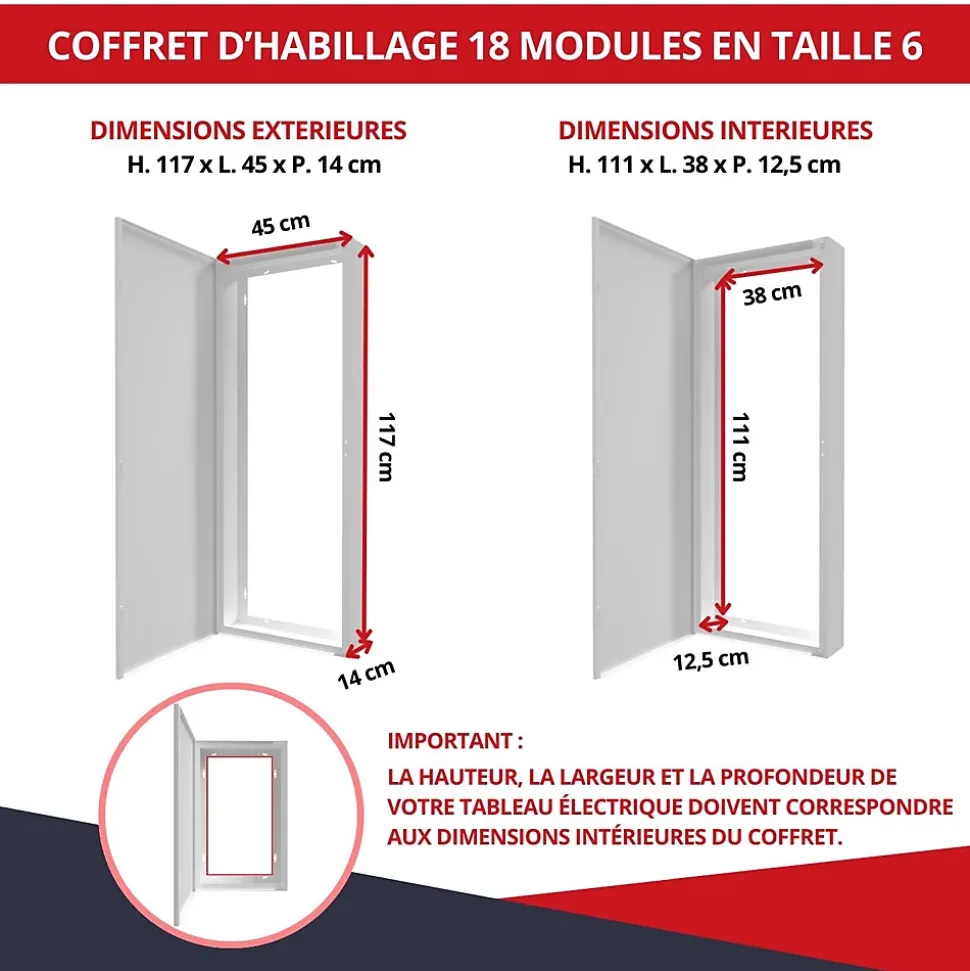 Coffret d'habillage ATOLE 13 modules en acier blanc pour tableaux éléctriques - H 1040 x L 340 x P 140 mm - Réf. RCH500
