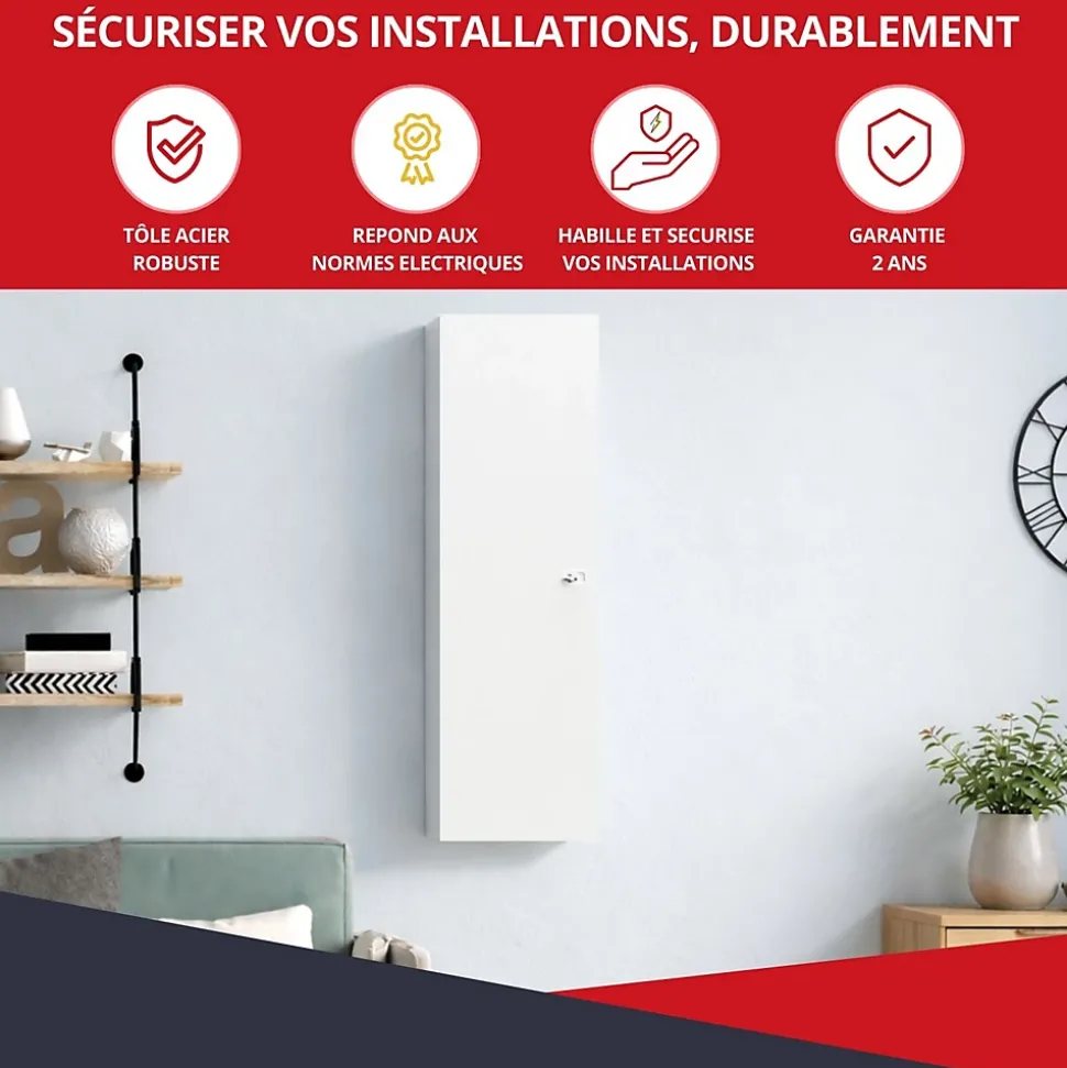 Coffret d'habillage ATOLE 13 modules en acier blanc avec serrure à clef - H 790 x L 340 x P 140 mm - Réf. RCH300GSS