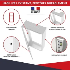 Coffret d'habillage ATOLE 13 modules en acier blanc avec serrure à clef - H 790 x L 340 x P 140 mm - Réf. RCH300GSS