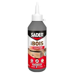 Colle à bois à prise rapide Sader transparente après séchage biberon de 250 g