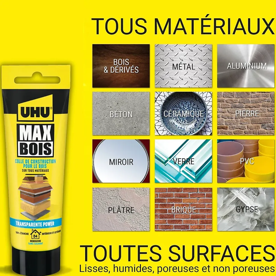 Colle à bois UHU transparente , tube 85g