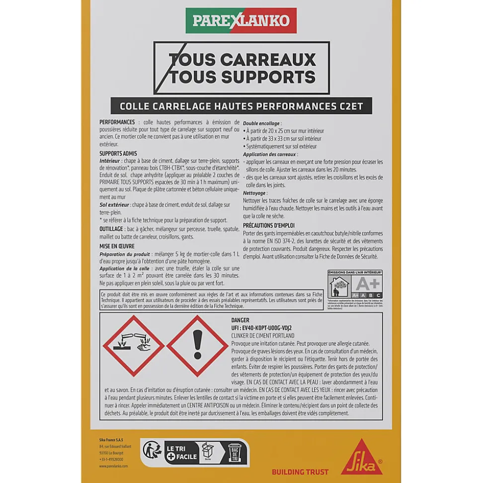 Colle carrelage blanche hautes performances 5 kg Parexlanko
