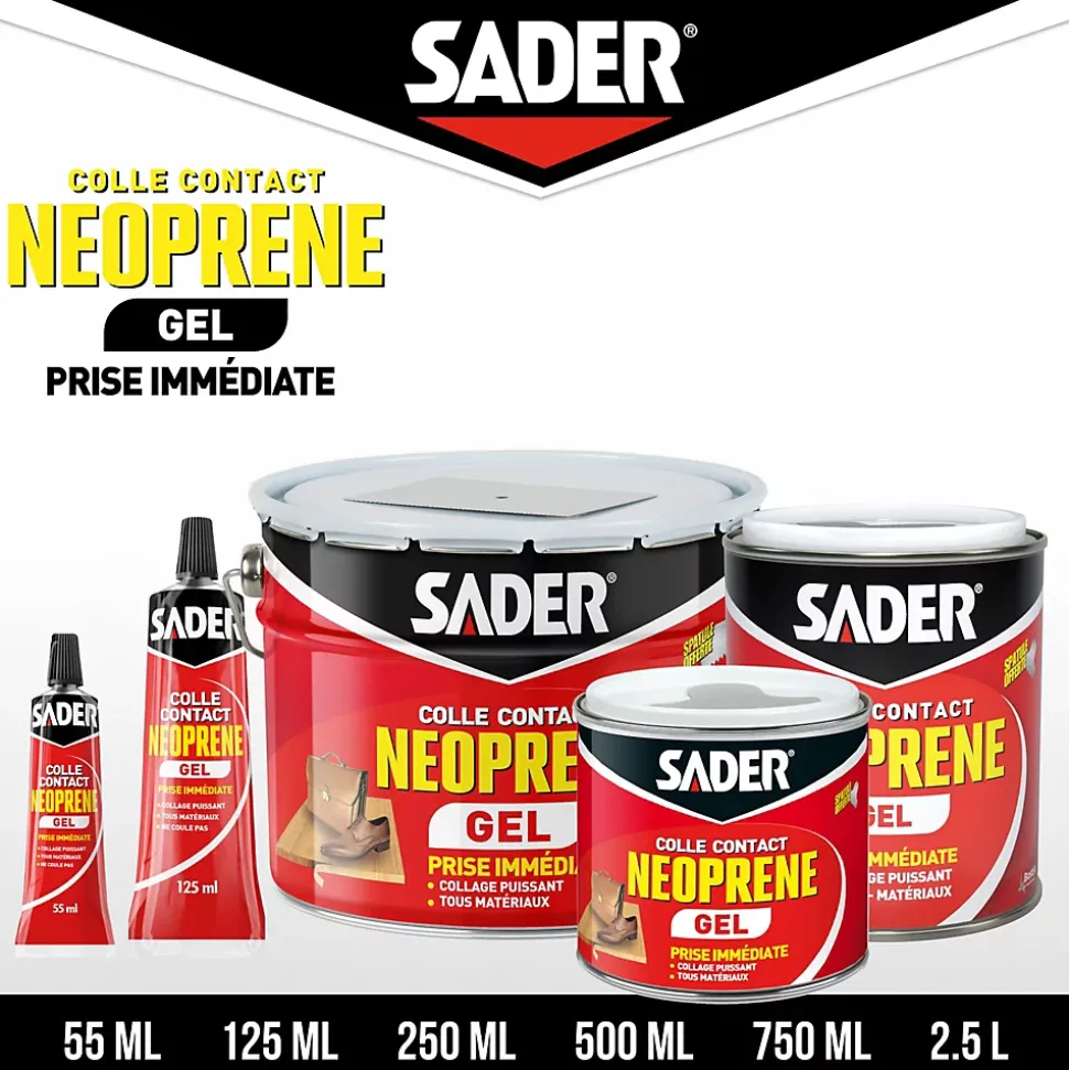 Colle contact néoprène en gel Sader tous matériaux seau de 2.5 litres