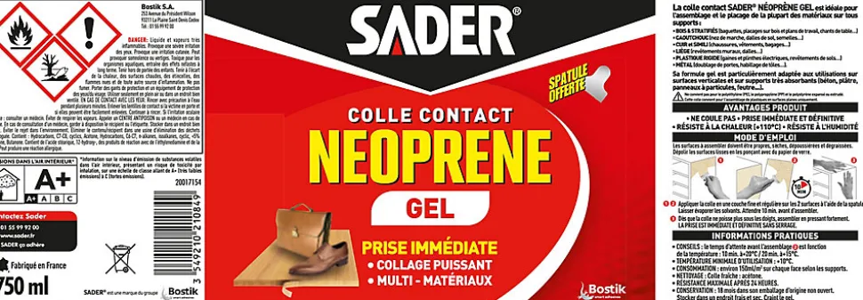 Colle Contact Néoprène Sader Gel 750 ml