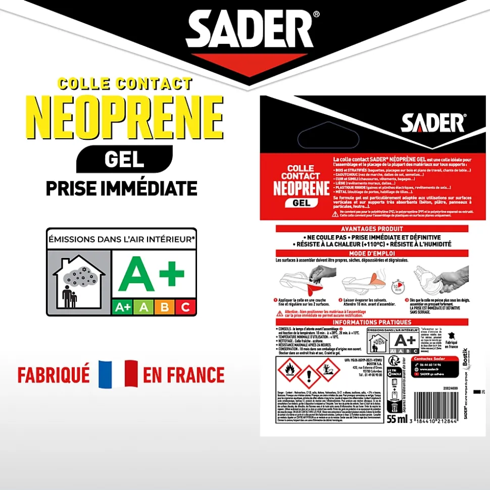 Colle contact néoprène Sader gel 55 ml