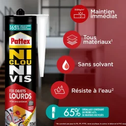 Colle de fixation Pattex Ni clou ni vis tous matériaux blanc 460g