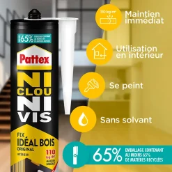 Colle de fixation vendue par 3 Pattex Ni clou Ni vis couleur transparent résistance 100 kg / cm² séchage en 12 h