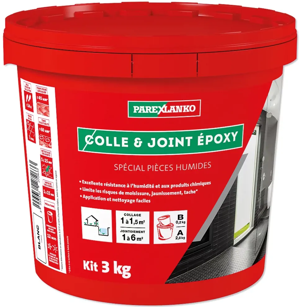 Colle et joint Epoxy spécial pièces humides Parexlanko Blanc 3 kg