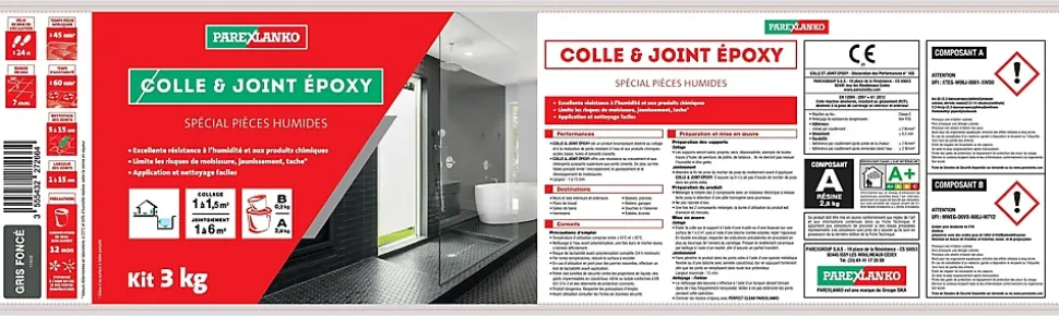 Colle et joint Epoxy spécial pièces humides Parexlanko Gris foncé 3 kg