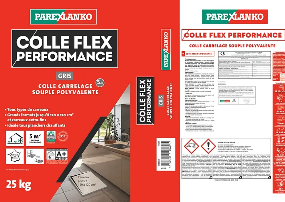 Colle Flex performance gris tous type de carreaux 25Kg Parexlanko